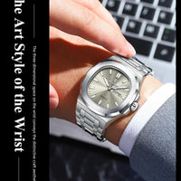 Mandotos POEDAGAR military square men's watch with stainless steel case, luminous dial, waterproof design, and date and week display.