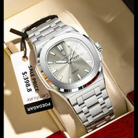 Mandotos POEDAGAR military square men's watch with stainless steel case, luminous dial, waterproof, date, week display, quartz movement.