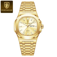 Mandotos POEDAGAR men's military square watch with stainless steel band, waterproof, luminous dial, date, and week display.