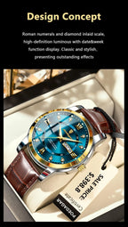 Mandotos POEDAGAR waterproof leather men's quartz watch with black dial and silver case, stylish and durable accessory.