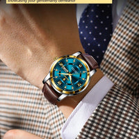 Mandotos POEDAGAR waterproof leather men's quartz watch with black dial and silver case, stylish and durable timepiece.