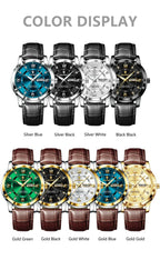 Mandotos POEDAGAR waterproof leather men's quartz watch with round dial and silver-tone case, on a black leather strap.