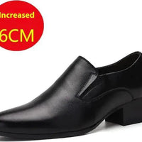 Mandotos genuine leather pointed men's elevator shoes with sleek design and polished finish.