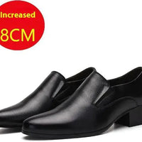 Mandotos pointed genuine leather men's elevator shoes with sleek design and polished finish.
