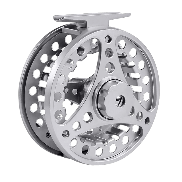 Mandotos Precision Cast Fishing Reel showing detailed metal construction and ergonomic handle for smooth casting and retrieval.