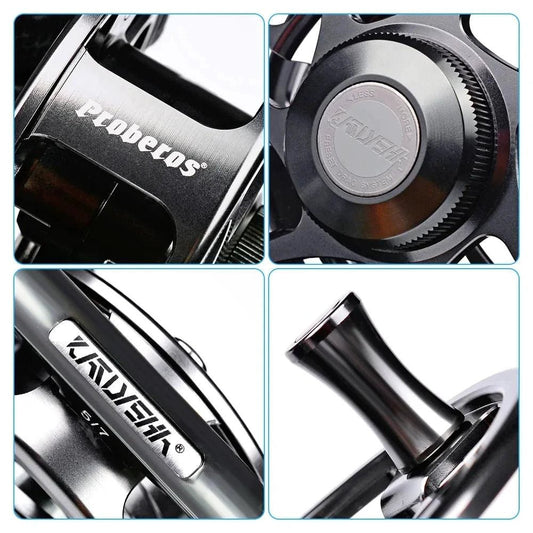 Mandotos Precision Fly Caster Reel with metal handle and spool, designed for smooth fly fishing casting.
