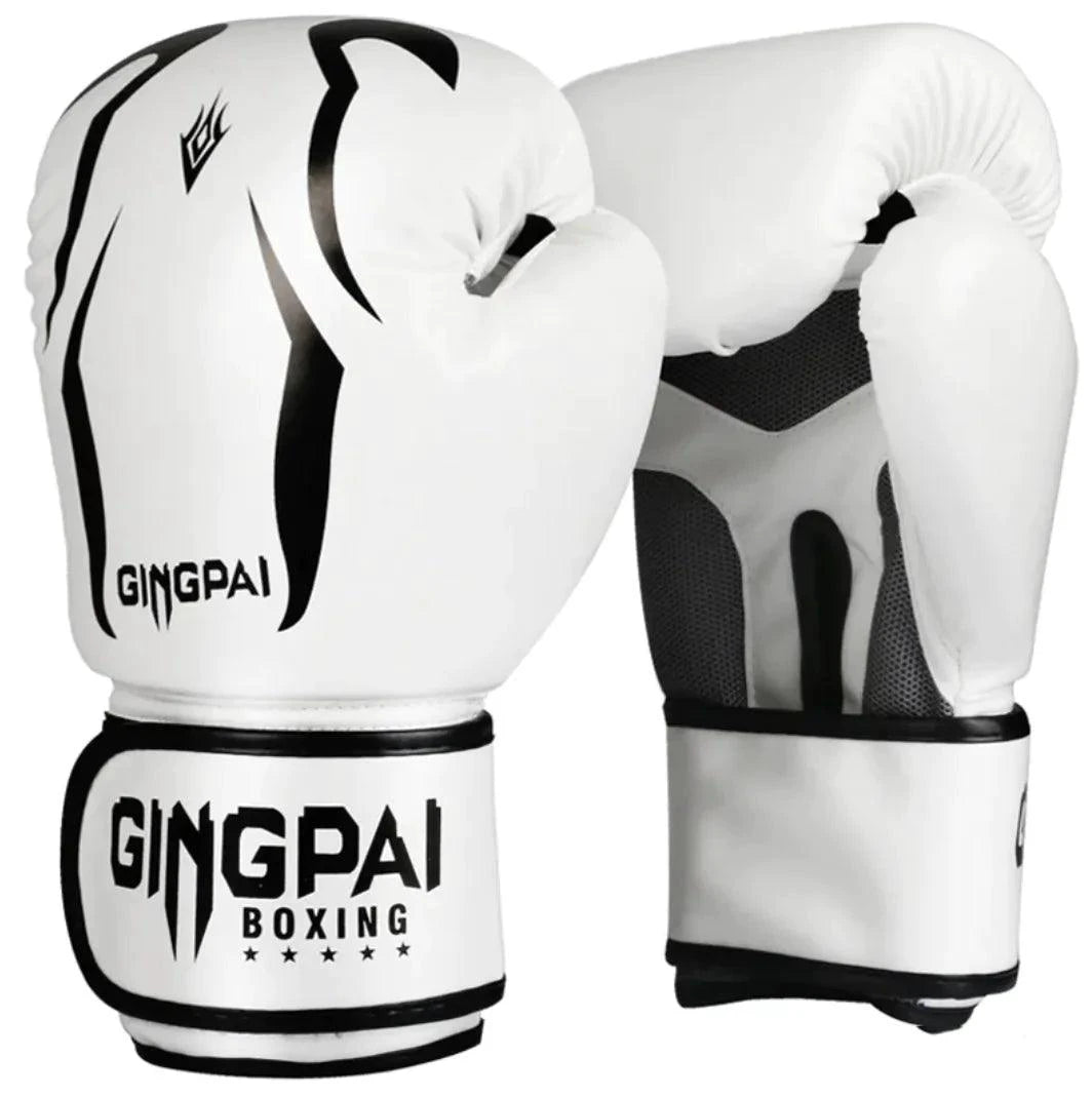 Mandotos Pro Punch adult boxing gloves in black with red accents, featuring padded wrists and adjustable straps.