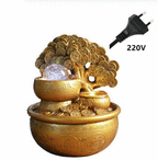 Mandotos Prosperity Gold Water Feature with flowing water and decorative gold accents for outdoor garden decor.