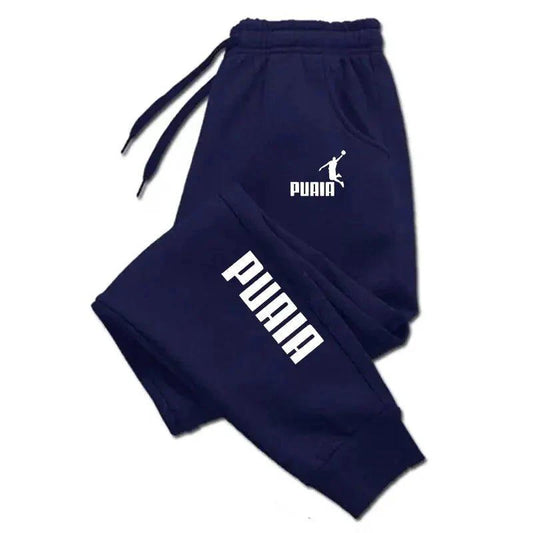 Mandotos PUAIA print men's sport jogging pants in solid color, loose fit, ideal for autumn and winter streetwear and fitness wear.