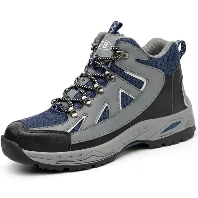Mandotos puncture-proof work shoes with steel toe and slip-resistant sole, designed for safety and durability in industrial settings.