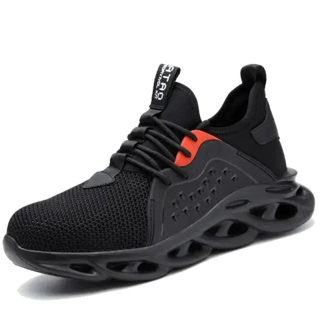 Mandotos puncture-proof work shoes with steel toe caps and slip-resistant soles, designed for safety and durability in industrial settings.