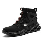 Mandotos puncture-proof work shoes in black with reinforced toe and slip-resistant sole, designed for safety and durability.