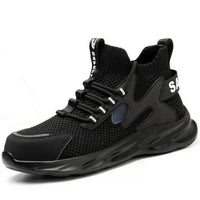 Mandotos puncture-proof work shoes with durable steel toe and slip-resistant soles, designed for safety and comfort.
