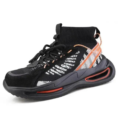 Mandotos puncture-proof work shoes with steel toe caps and slip-resistant soles, designed for safety and durability in industrial settings.