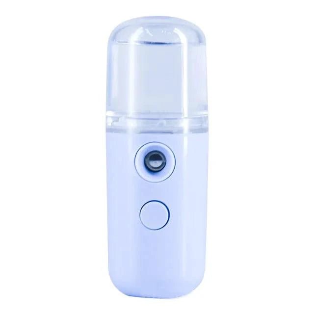 Mandotos RadiantGlow Nano Mist facial sprayer shown with sleek white design, ultrasonic beauty instrument for hydrating skin.