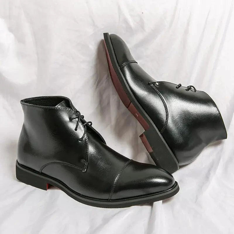 Mandotos red bottom leather boots with stylish design, featuring smooth leather and classic heel for fashionable everyday wear.