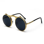 Mandotos Retro Flip Steampunk Shades with metallic frame and tinted lenses, vintage-inspired eyewear for a unique style.