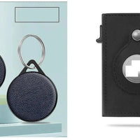 Mandotos RFID men's slim leather wallet with AirTag slot, compact card holder for secure storage and easy tracking.