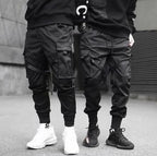Mandotos Ribbons Harem Joggers for men, cotton cargo pants with pockets, streetwear hip hop casual track pants style.