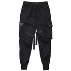 Mandotos Ribbons Harem Joggers for men, cargo streetwear pants with pockets, cotton fabric, hip-hop casual style.