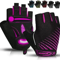 Mandotos RideGuard half finger cycling gloves with padded palms and breathable fabric for comfortable cycling.