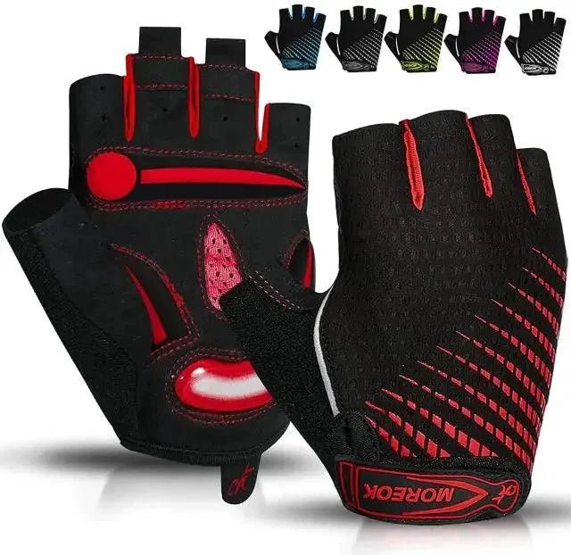 Mandotos RideGuard half-finger cycling gloves with breathable fabric and padded palms for comfortable bike riding.