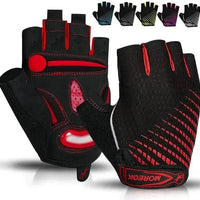Mandotos RideGuard half finger cycling gloves with padded palms and breathable fabric for comfortable biking.