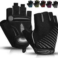 Mandotos RideGuard half-finger cycling gloves with padded palms and breathable mesh for comfortable riding.