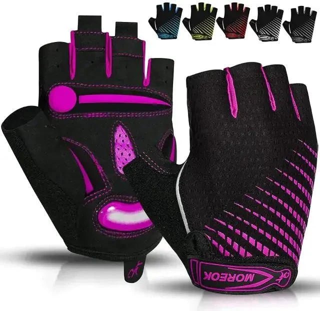 Mandotos RideGuard half finger cycling gloves with padded palms and breathable fabric for comfortable biking.