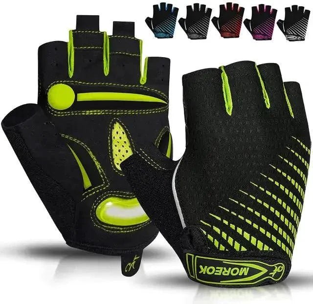 Mandotos RideGuard half finger cycling gloves with padded palms and breathable fabric for comfortable biking.