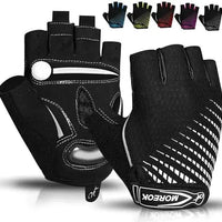 Mandotos RideGuard half finger cycling gloves with padded palms and breathable fabric for comfortable biking.