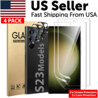Mandotos screen protector for Samsung S23 and S22 Ultra, clear protective film covering the phone screen.