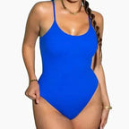 Mandotos Sculpting Beachwear Bodysuit in black, featuring a sleek design with supportive straps and figure-enhancing fit.