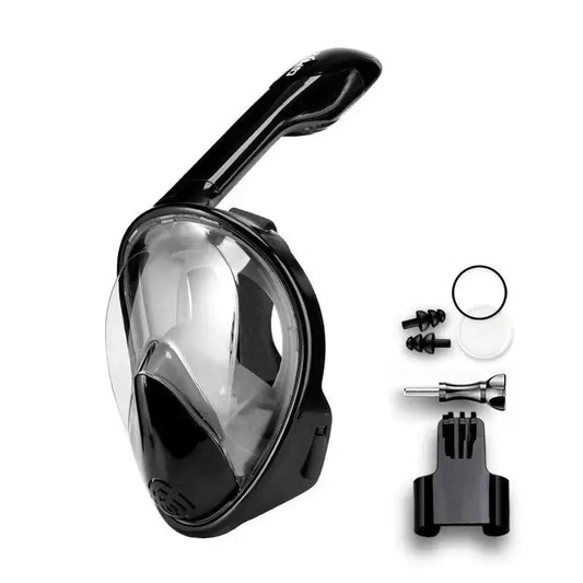 Mandotos seamless snorkel dive mask with clear silicone skirt and adjustable strap, designed for comfortable underwater swimming.