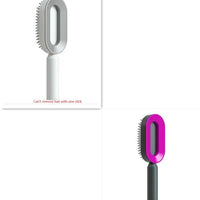 Mandotos self-cleaning hair brush with scalp massage feature and one-click cleaning, showing the ergonomic handle and bristles.