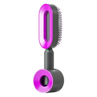 Mandotos self-cleaning hair brush with scalp massage features, showing the brush's ergonomic design and cleaning mechanism.