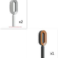 Mandotos self-cleaning hair brush with scalp massage features, showing the brush with ergonomic handle and cleaning mechanism.