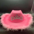 Mandotos sequined Western cowboy hat with wool felt, feather trim, and decorative embellishments, stylish Western headwear.