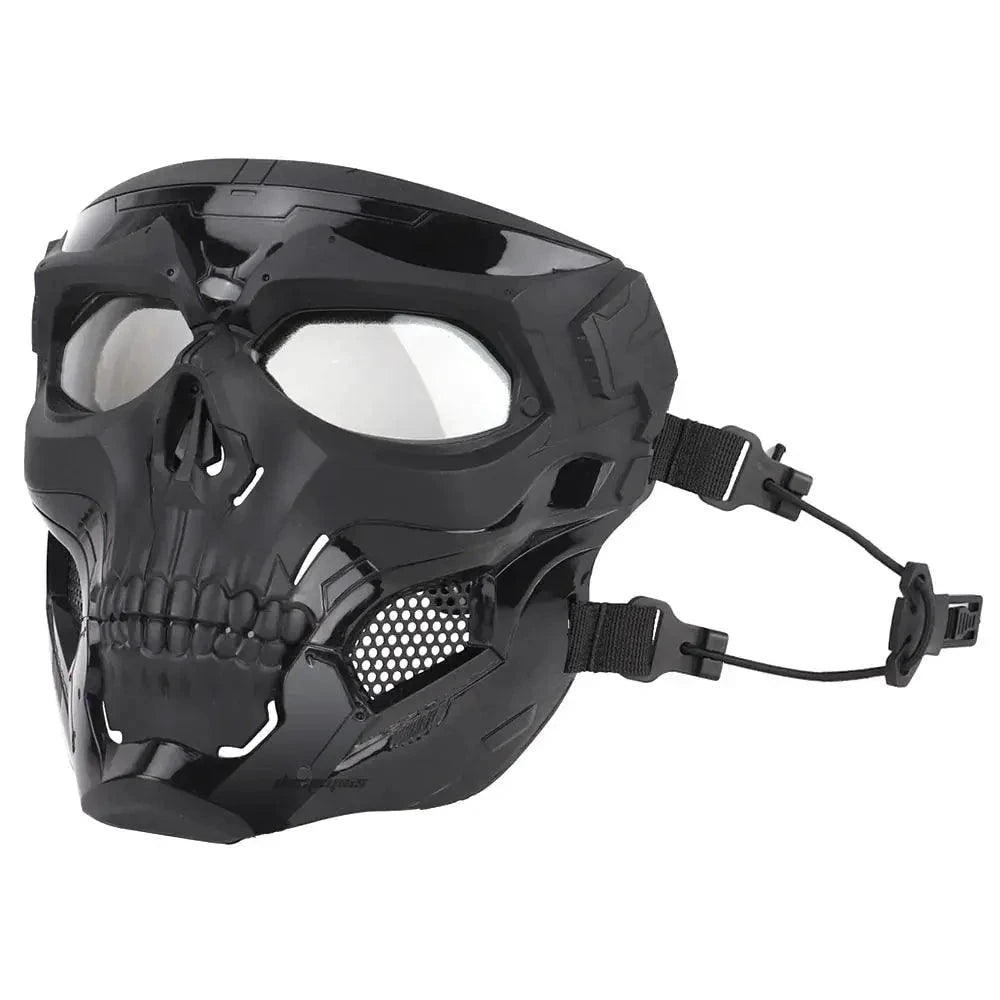 Mandotos Skull Tactical Sports Mask with adjustable straps and breathable fabric for active outdoor use.