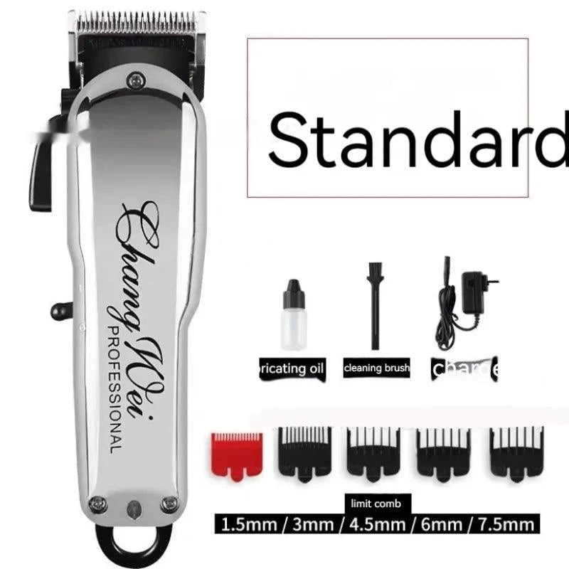 Mandotos Sleek Precision Trimmer Clipper showing a close-up of the stainless steel blades and ergonomic handle design.