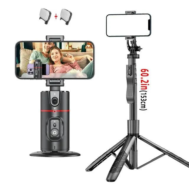 MANDOTOS Smart Tracking Camera Stand showing adjustable mount and sleek design for secure camera positioning.