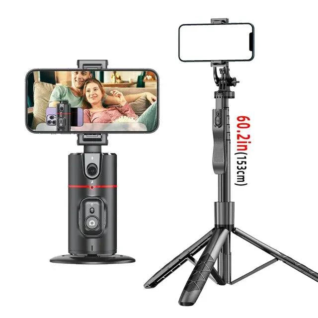 Mandotos smart tracking camera stand with adjustable mount and sleek black design for secure, stable camera positioning.