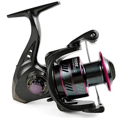 Mandotos SpinMaster Series 1000-7000 fishing reels, durable metal body with ergonomic handle, ready for freshwater or saltwater fishing.