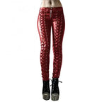 Mandotos steampunk leather skinny pants featuring a fitted design and detailed leather craftsmanship.