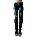 Mandotos steampunk leather skinny pants with detailed buckles and fitted design, perfect for a edgy, vintage-inspired look.