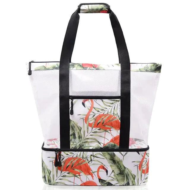 Mandotos summer beach cooler tote with insulated interior, carrying handles, and stylish design for outdoor picnics and beach days.