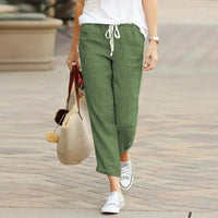 Mandotos Summer Elegance drawstring trousers in lightweight fabric, featuring a relaxed fit and stylish design.