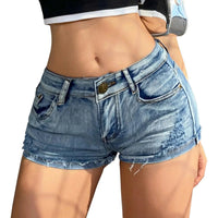 Summer Vibe women's high-waisted denim shorts with button detail, stylish and sexy, perfect for warm weather fashion.