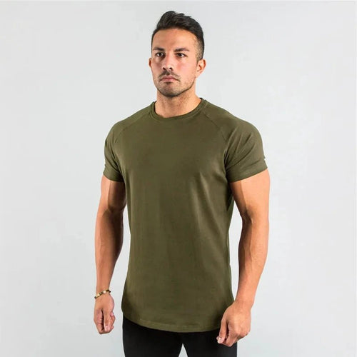 Mandotos men's casual short sleeve T-shirt, slim fit gym top with muscle fit design, suitable for bodybuilding and streetwear.