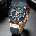 Mandotos Tactical Elegance leather watch with black dial, silver case, and brown strap, showcasing a sophisticated timepiece design.